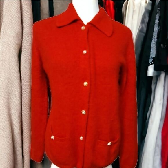 Neiman Marcus VTG Red Angora Sweater Cardigan Size M - Picture 10 of 11
